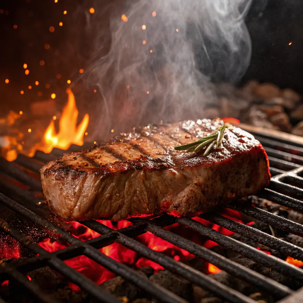 Steak op een kamado op constant hoge temperatuur